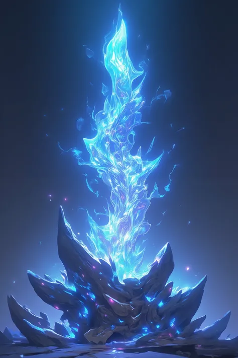 [[a frozen electroluminescent fantasy sword stuck in a stone, neon light, neo-tribal art, intricate details, digital enhancing, bokeh