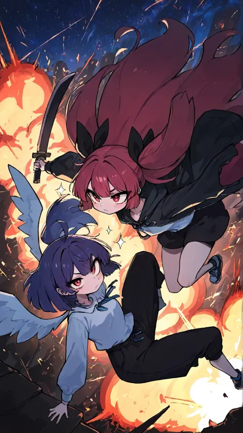 (masterpiece, Highest Quality), (very detailed, Highest Quality, OFFICIAL ART,  beautiful、Aesthetic: 1.2) , 2 Girls, angels , look away ,facing each other , face, god々Battle,Battle, Attack,Dynamic Pose ,hight detailed  face, expressive, unique , fight , en...