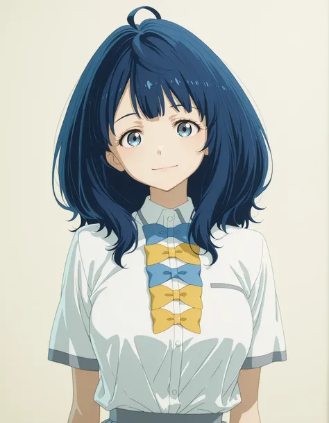 score_9, score_8_up, score_7_up, source_anime, BREAK
1girl, solo, looking at viewer, simple background, light smile,
anna yanami, blue hair, medium hair, ahoge, blue eyes,
school uniform, white collared shirt, short sleeves, blue bowtie, yellow bowtie, 
<l...