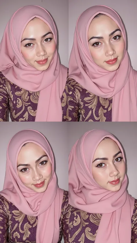hyper HD, Masterpiece, Textured skin, 4K, Best quality of potrait a Beautiful hijab asian woman white fairy skin wearing dress , close-up half body , perfect hijab, detail veil , hyper realistic scarf and ornate on her side big back head hijab on likely hi...