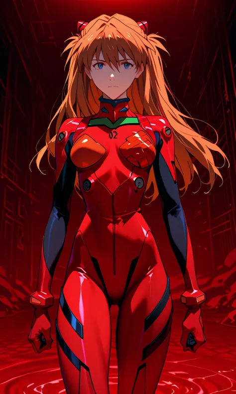 1 Girl, rainbow holographic combat suit,Nano combat suit,mesh combat suit, souryuu_Asuka_Langley, Bodysuit, red_Bodysuit, neon_Genesis_Evangelion, medium breasts, plug suit, Third Impact, Lake of Blood, Ruined City,
ultra detail that will make you look dow...