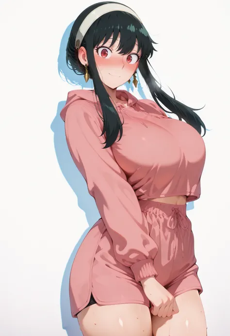 score_9, score_8_up, score_7_up, score_6_up, score_5_up, score_4_up, masterpiece, high quality, yor briar, black hair, red eyes, earrings, white hairband, hairband, long hair, sidelocks, large breasts, shiny skin, shiny hair, shiny body, clear body, large ...
