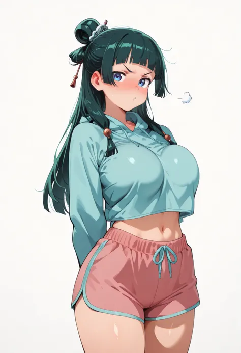score_9, score_8_up, score_7_up, score_6_up, score_5_up, score_4_up, masterpiece, high quality, BREAK, 1girl, navel, midriff, rounded breasts, thick breasts, sfw, looking at viewer, nose blush, shiny legs, shiny body, shiny hair, clear skin, clear body,, l...