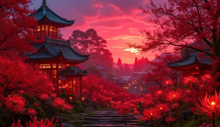 (古いAs I climbed the mossy stone steps, , 、a vermilion Japanese five-story pagoda appears:1.5),(Japanese-style temples and stone lanterns:1.5),(As I climbed the mossy stone steps, , 、A majestic five-story pagoda appears:1.5), (A beautiful world dyed in the ...