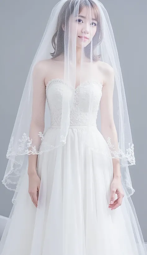 (A woman in a wedding dress wearing a veil that covers her face:1.5)