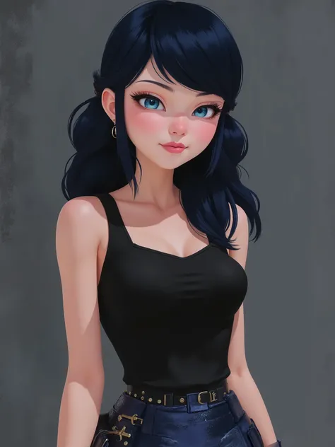 stylized illustration, brush strokes, sr3fmj, marinette Dopanchan, A very beautiful and cute 22 year old woman with a slight smile. (((Shy smile))), sharp focus on the face, (((Western eyes:1.5))), (((Extremely detailed ice-blue eyes, beautiful eyes, beaut...