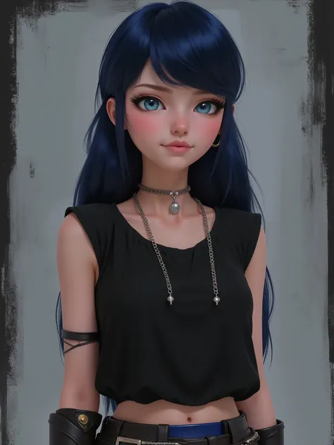 stylized illustration, brush strokes, sr3fmj, marinette Dopanchan, A very beautiful and cute 22 year old woman with a slight smile. (((Shy smile))), sharp focus on the face, (((Western eyes:1.5))), (((Extremely detailed ice-blue eyes, beautiful eyes, beaut...