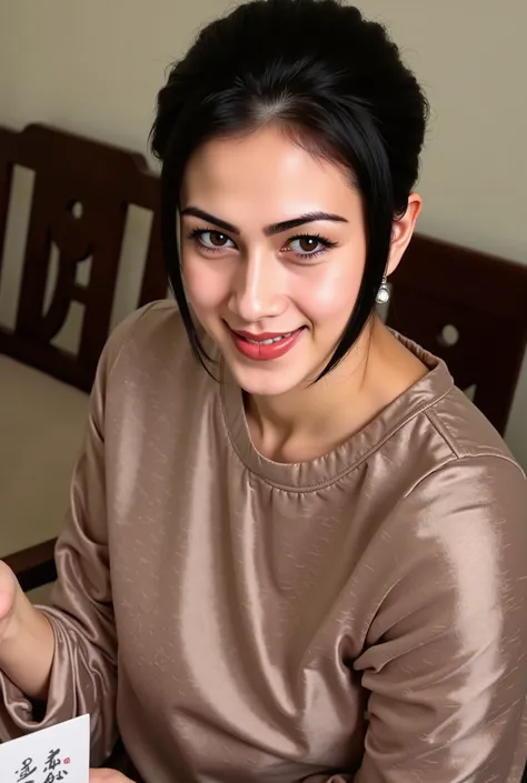 hyper HD, Masterpiece, Textured skin, 4K, Best quality of potrait a Beautiful asian woman white fairy skin wearing dress , close-up half body , happy vibes, beauty smile , open mouth showing teeth , smiling confident , huge breast , perfect hands , auto c...