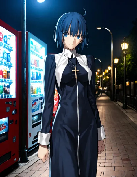 masterpiece, , absurdres, highres, detailed background, high resolution, masterpiece, necessary, detail, best quality, quality, necessary, details, High details, Precise, (street, dark, city, vending machine, night, lamppost, photo background, blurry backg...