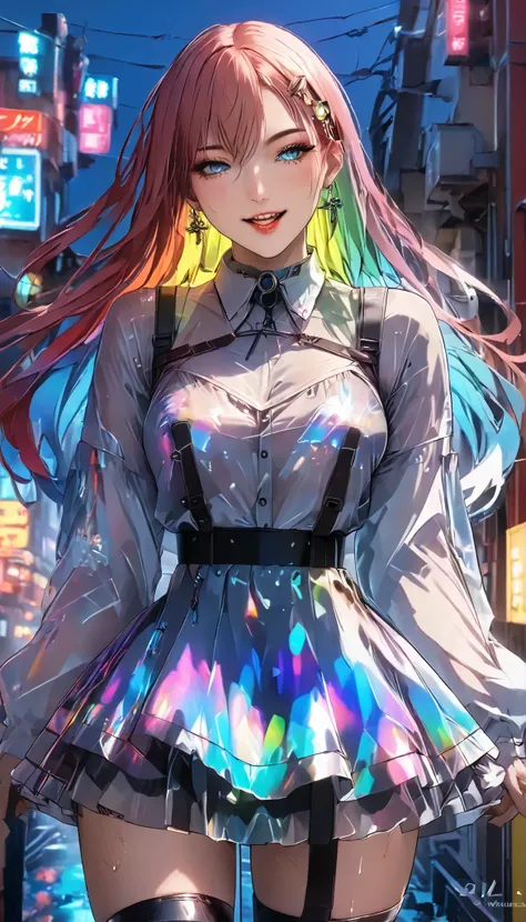 ((Highest Quality、masterpiece、high sensitivity、high resolution、in detail with your own finger、delicate face、Ｆvalue：6.0),(( A slim woman getting dressed in her room 、wearing glasses)),My whole body was soaked thanks to advanced digital art、ruffle skirt、Silk...