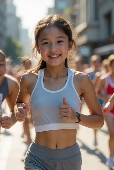 Marathon scene、little beautiful girls are marathoning、another for marathons々Clothes、Tight fitting clothes、sweat、smile Yang、and high accuracy、High Quality、masterpiece、