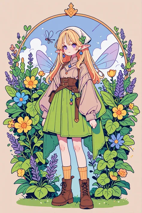 (novuschroma15 style,)(Chibi) Tooth faèrie princess. She has tall, thin miniature physique. She has holographic dragonfly wings. She has pale ivory skin and long pointy elf ears. Her eyes are sky-blue. She has long golden-blonde ringlet loose hairstyle dec...