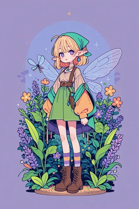 (novuschroma15 style,)(Chibi) Tooth faèrie princess. She has tall, thin miniature physique. She has holographic dragonfly wings. She has pale ivory skin and long pointy elf ears. Her eyes are sky-blue. She has long golden-blonde ringlet loose hairstyle dec...