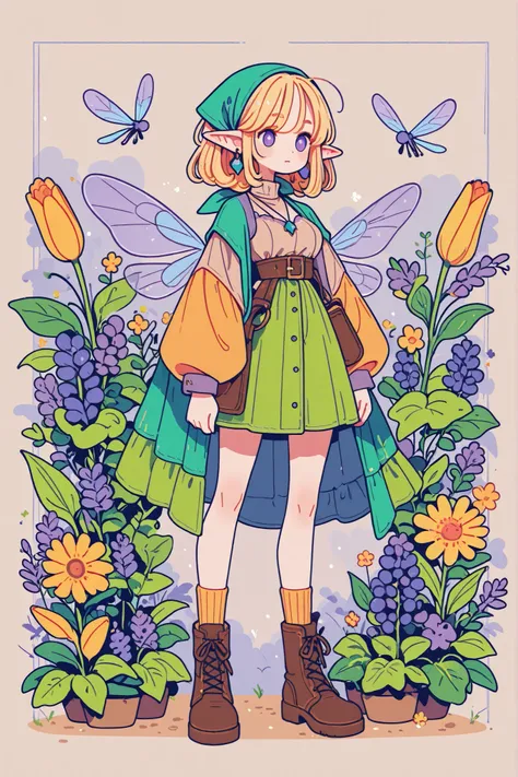 (novuschroma15 style,)(Chibi) Tooth faèrie princess. She has tall, thin miniature physique. She has holographic dragonfly wings. She has pale ivory skin and long pointy elf ears. Her eyes are sky-blue. She has long golden-blonde ringlet loose hairstyle dec...