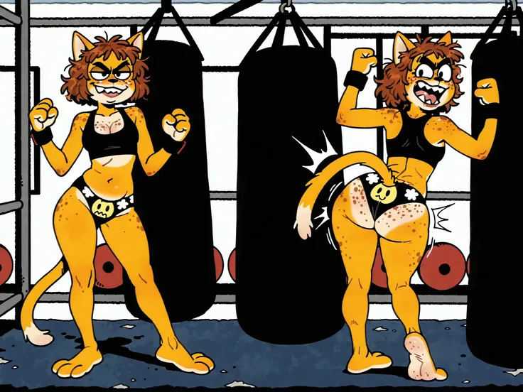 (foot, hips, focus toes), (spiky-length brown-headed), black fuzz, (wavy) short,hair, mouth, ((loose-teeth)) , {(chest cleavage)} rear view, detailed FEMALE,(masterpiece, Highest Quality:1.1),  absurdres, highres, newest, 4k, perfect, detailed eyes:1.2, pe...