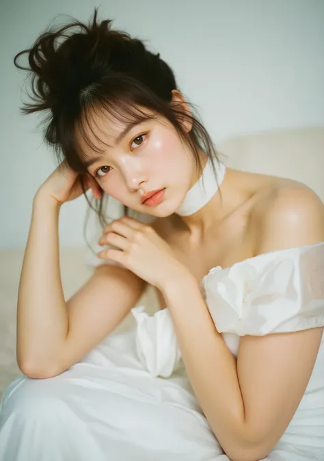 High-End Fashion Photos of Asian Models Wearing Specially Designed Black and White Dresses, (big boobs:1.5),tight waist shows proportion, flowing long skirt, Sexy Poses, Realistic sharp face, pastel finish background, Highlight Textures and Textures,Clean ...