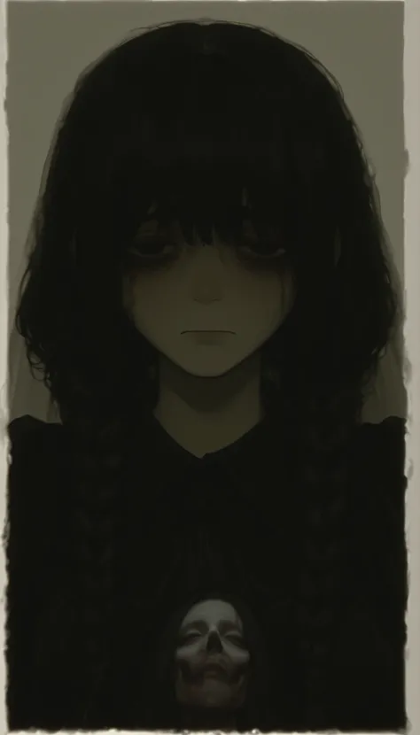 profile、dark hair、braids、Photo of a very beautiful woman with pigtails and a nice black dress, sad expression , 不機嫌でsad expression , emotional sad painting , Tired and worried look, Portrait of a depressed girl, Sadness Incarnate , Preparing for, Mel...