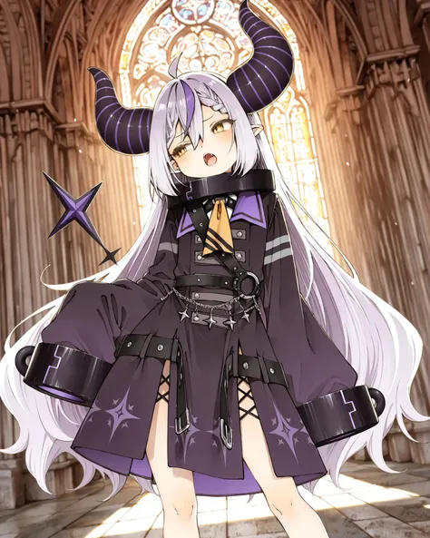 ((Abara Heiki style)), ((Laplus Darknesss)), ((Masterpiece)), ((best quality, amazing quality)), ((very aesthetic, absurdres, newest)), (backlighting), ((detailed background, negative space, blurry background, depth of field, Asymmetrical background)), (dy...