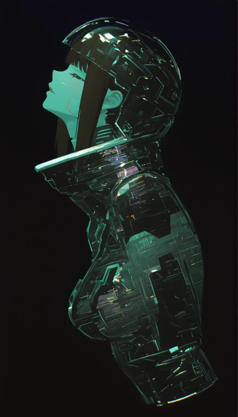 profile、Graphic Design,,blank, 1 Color Glass Clear 3D Portrait Sculpture,Rough surface finish , Facial Luminescence Line ,simple, Minimalism , Beautiful Japanese high school girl, The expression being tickled、Matching bangs、dark hair、 Elegant soft colors ,...