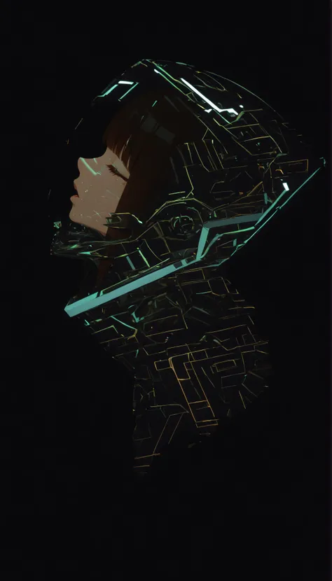 profile、Graphic Design,,blank, 1 Color Glass Clear 3D Portrait Sculpture,Rough surface finish , Facial Luminescence Line ,simple, Minimalism , Beautiful Japanese high school girl, The expression being tickled、Matching bangs、dark hair、 Elegant soft colors ,...