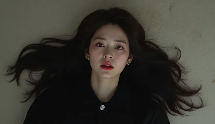 Masterpieces Best Quality (Wallpapers 8K Very High Detail) (best illustrations) (The best shadow) Realistic light, high definition, very realistic, a handsome 30-year-old Asian woman wearing a black long-sleeved jacket, she was shot in the forehead, a bull...