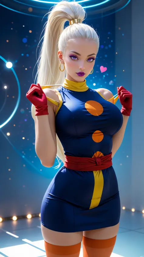 (masterpiece), best quality, expressive eyes, perfect face, solo vados , wearing earings,bangles, 30 year old women perfect breasts perfect thigs facing towards screen parted lips feminine figure body,Wearing a wearing a tight black costume with red and ...