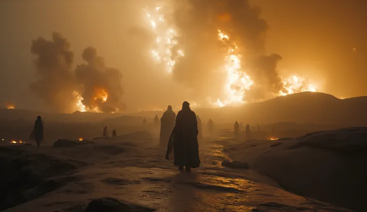 Israelite warriors screaming as the walls of Jericho collapse, stones and dust flying, golden light between the clouds, epic atmosphere, divine energy visible, biblical battle scene, photorealistic, 8K, dramatic lighting, cinematic realism.”