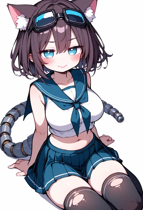 nsfw、masterpiece、Highest Quality、high resolution、High Contrast、high saturation、1 girl、cute girl、Shion、Machine Girl、dark haired、x} cyber sailor suit、sleeveless、Exposing Clothes、Clothes with Ripped Front and Wide Open、sailor collar、Cyber Pleated Miniskirt、cy...
