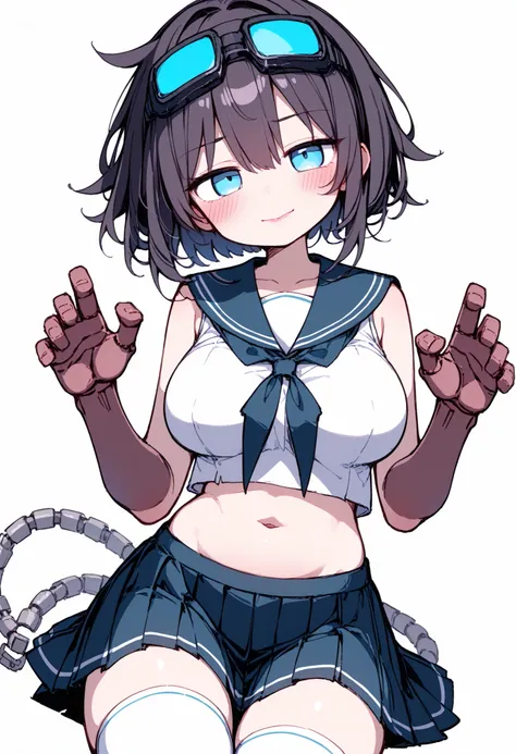 nsfw、masterpiece、Highest Quality、high resolution、High Contrast、high saturation、1 girl、cute girl、Shion、Machine Girl、dark haired、x} cyber sailor suit、sleeveless、Exposing Clothes、Clothes with Ripped Front and Wide Open、sailor collar、Cyber Pleated Miniskirt、cy...