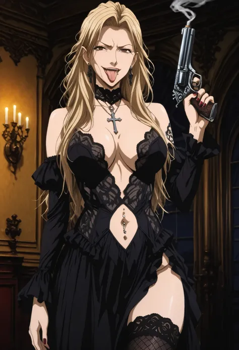 ((masterpiece)),(((best quality))),((ultra-detailed)),((illustration)),((disheveled hair)),((frills)),(1 girl),(solo), Lihtel \( Samayou Midara na Lunatics\),blonde hair,brown eyes,(anime coloring , anime screencap:1.2),(European Aristocrat Style:1.2),matu...