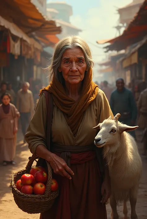 Aik old lady seb tor k bazar bechne gayi apni bakri k sath 