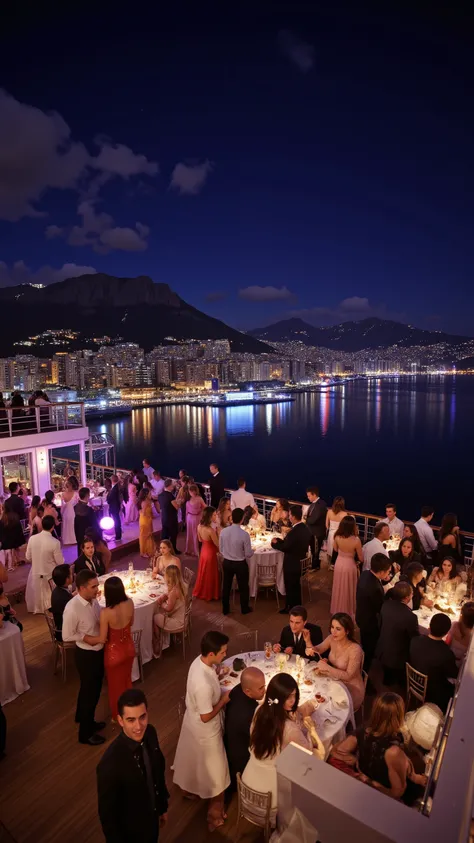 high-definition images、(Cruise Ship、Rooftop Party Venues、)Night view of Monaco、Enjoying People、Partygoers watching the scenery