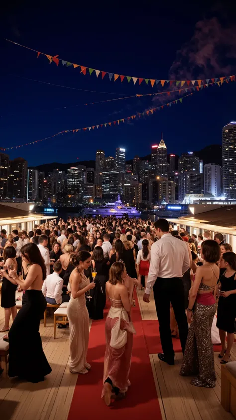 high-definition images、(Cruise Ship、Rooftop Party Venues、)Night view of Monaco、Enjoying People、Partygoers watching the scenery
