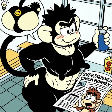 BREAK, An Cartoony-style Aesthetic with a clean, simple color palette. A full shot, cross-section view (rooftop dollhouse view) of an old, two-story house at night showcases (1girl & Male Black-Capped Capuchin monkey), living by their own space. In the fir...