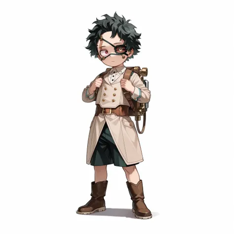 (male), (child boy), (short wavy black hair, no bangs hair, no ponny hair), (red eyes), (eye patch on left eye), (innocent expression), (solo), (single character), (full body version), (white background), (no background), (highly detailed), (shadow), (stan...