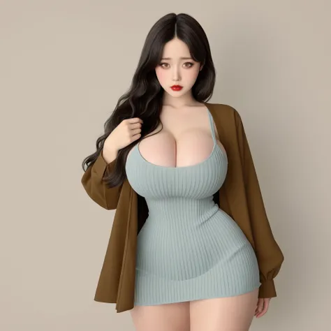 masterpiece, ultra-HD, impressionism, high detail, best quality, very aesthetic, 8K, best quality, beautiful, ultra-high resolution, 32K UHD, sharp focus, realistic, 3D, asian_korean, 1girl, solo, long wavy black hair, loose hair, parted bangs, almond-shap...