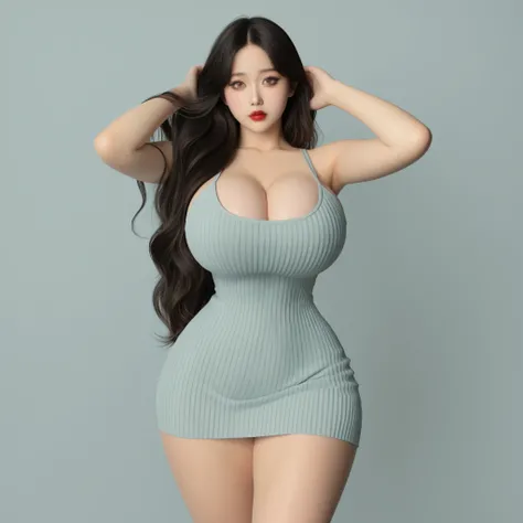 masterpiece, ultra-HD, impressionism, high detail, best quality, very aesthetic, 8K, best quality, beautiful, ultra-high resolution, 32K UHD, sharp focus, realistic, 3D, asian_korean, 1girl, solo, long wavy black hair, loose hair, parted bangs, almond-shap...