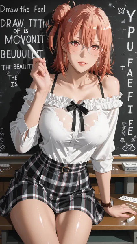 Perfect Details, An arm resting on the blackboard in front of the pulpit, PROFESSIONAL,reality、realistic with a full body crouching、photorealityistic、Maorix、 A delicate glow around them脚、 Give a lecture 、A list of names crossing the street、 A lecture by a...