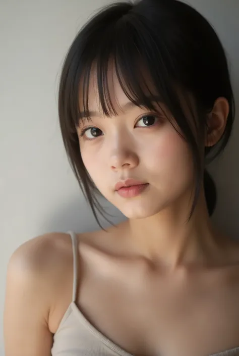 nsfw, (topless:1.7), (8k), (最高の品質), 生写真, (写真現実的:1.4), とてもかわいい2人の15歳の日本人女子のが笑いながらお互い頬を触りあっているポートレート写真, (とても痩せている), ((とても背が低い2人の女子高生が手を握っている)), メイク無し, ((美しいショートカットヘア)), 夏の砂浜でパステルのシャツの下に紺のスクール水着を着ている, 髪が風になびいている, 青空, 完璧な映画の照明, 超高解像度,