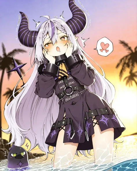 ((Abara Heiki style)), ((Laplus Darknesss)), ((Masterpiece)), ((best quality, amazing quality)), ((very aesthetic, absurdres, newest)), (backlighting), ((detailed background, negative space, blurry background, depth of field, Asymmetrical background)), (pa...