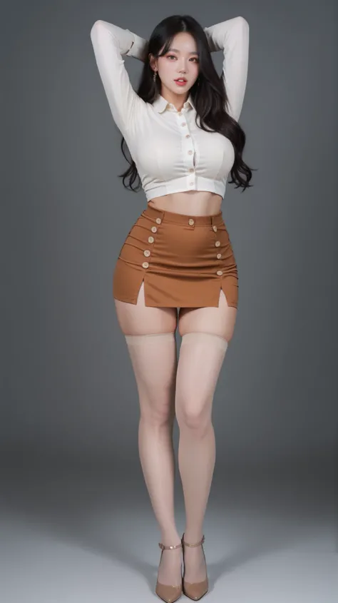 ((Realistic)), (Huge Breasts:1), ((Wide Hips)), ((wide pelvis)), (Wavy black hair), Dark Brown Eyes, ((Double Eyelids)), (Long Eyelashes), (((Korean Girl))), (((White Skin))), Beautiful Makeup, (Eyeshadow), Thick Thighs, Very Elaborate Eyes, Natural Light,...