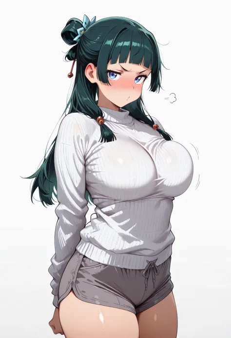 score_9, score_8_up, score_7_up, score_6_up, score_5_up, score_4_up, masterpiece, high quality, BREAK, 1girl,, rounded breasts, thick breasts, sfw, looking at viewer, nose blush, shiny legs, shiny body, shiny hair, clear skin, clear body,, large breasts, w...