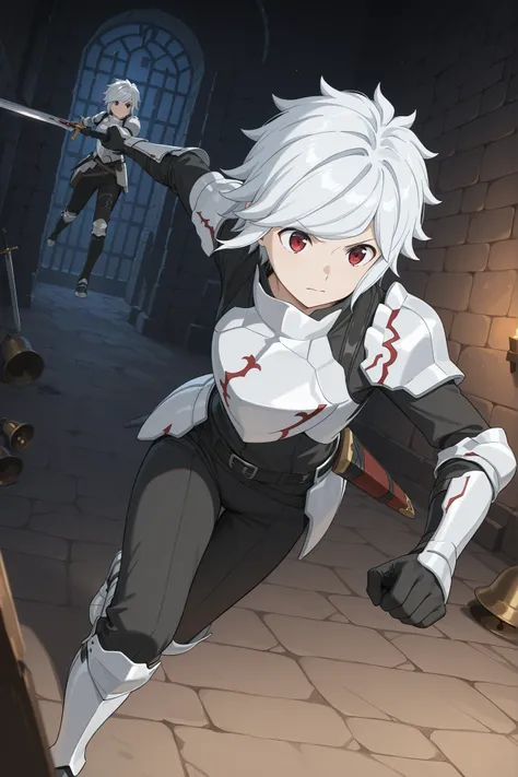 bell cranel,,dungeon,armor,sword,,action,Dynamic,anime,masterpiece,Highest Quality,Great Quality,very beautiful,Newest,