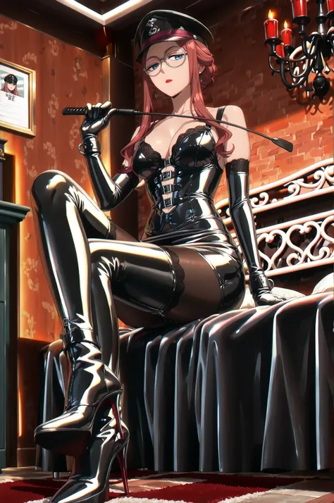 (((sitting spread-leggs)))、He holds a riding crop in his right hand:1.4、holding riding crop:1.4、Queen、((( 1 woman)))、(((solo:1.8)))、(((Black Latex Elbow Gloves:1.4)))、(((black latex corset dress:1.4)))、(((corset dress is adorned with beautiful lace)))、(((C...