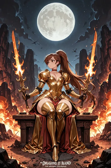 Princess Marco. brown eyes, very long hair, brown hair, ponytail. very small breasts. huge hips. slim body. choker. femboy, crossdressing,| Photograph of a vinyl record cover titled "femboy of peace" by "DragonKnights", the text stylized like a metal band ...