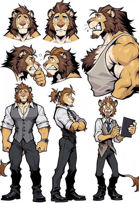 Experienced furry character reference sheet adoptable for Cornelius, masterpiece , modern day alternate universe, no background, fullbody, multiple views , best quality , masterpiece , masculine , character sheet , dungeon & dragons , visual novel , featur...