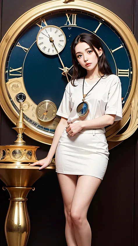 Taiyo Matsumoto, Stanislao Lepri, Felicitas Kuhn-Klapschy fantasy sci-fi, wonder, Art Nouveau, colored line drawings, mystery, surrealism, Huygens' pendulum clock, Journey of the Little Planet, beautiful miniskirt high school girl, perfect voluminous body,...