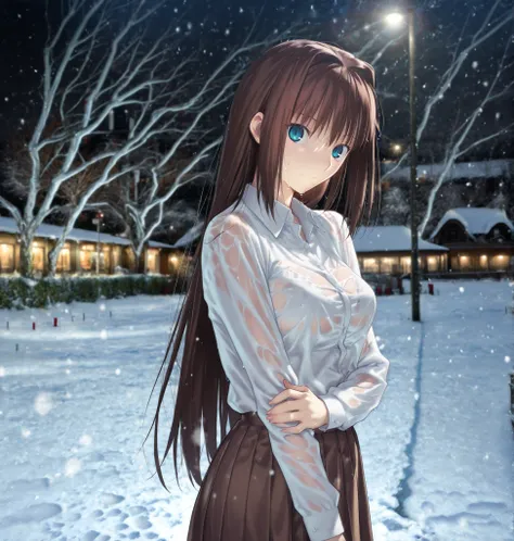 masterpiece, , absurdres, highres, detailed background, high resolution, necessary, detail, best quality, quality, details, High details, Precise, ,outdoors,((detailed background, photo background, blurry background)),,from side,(dark ,snow, ), upper body ...