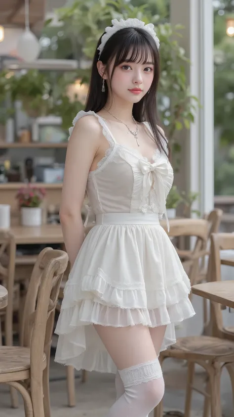 masterpiece, Highest Quality , illustration, 非常にdetailsな , details, high resolution, 8k,Wallpaper, perfect dynamic configuration,(High Quality with Attention to Details:1.3), standing, (curvy), (bow ribbon, maids, knee-high socks:1.3), ASIDE CUTTER...