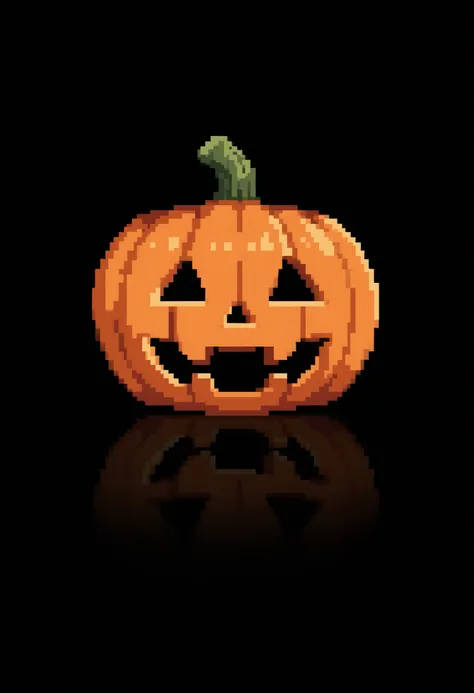 pixelated pumpkin, black background,